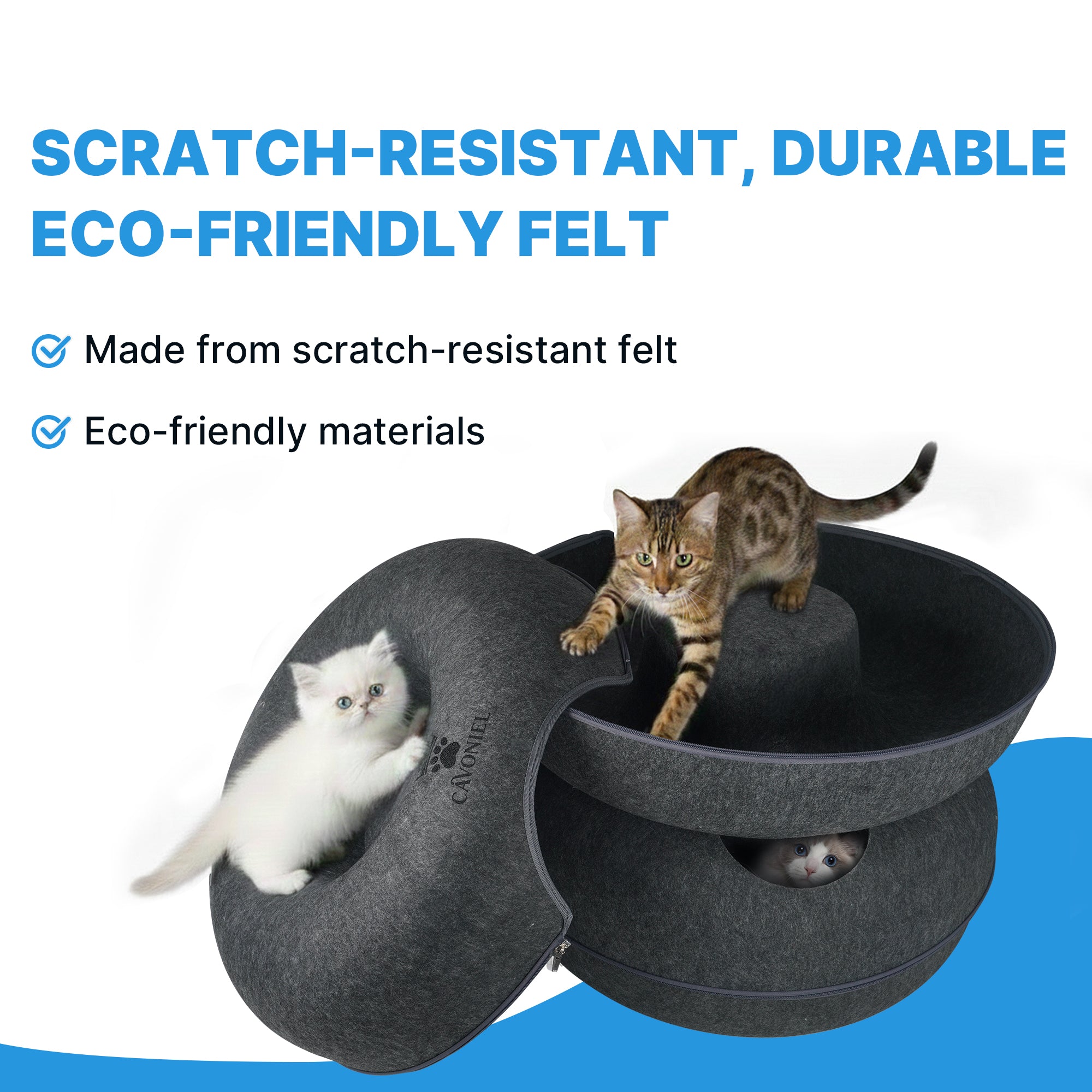 Cavoniel 2-Level Detachable Large Cat Tunnel Bed for Indoor Cats, Scratch-Resistant Felt Donut Cat Cave, Supports Up to 30 lbs, Peekaboo Cat Tube (Dark Grey, L 24 x 24 x 22 in)